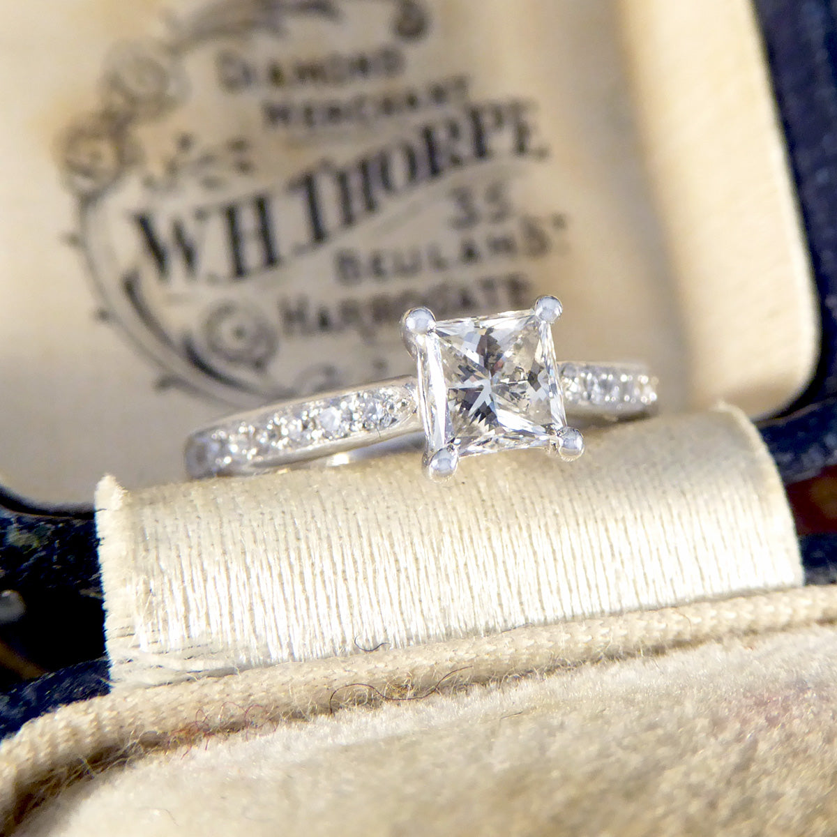 Princess Cut Diamond Engagement Ring with Diamond Set Shoulders in Platinum