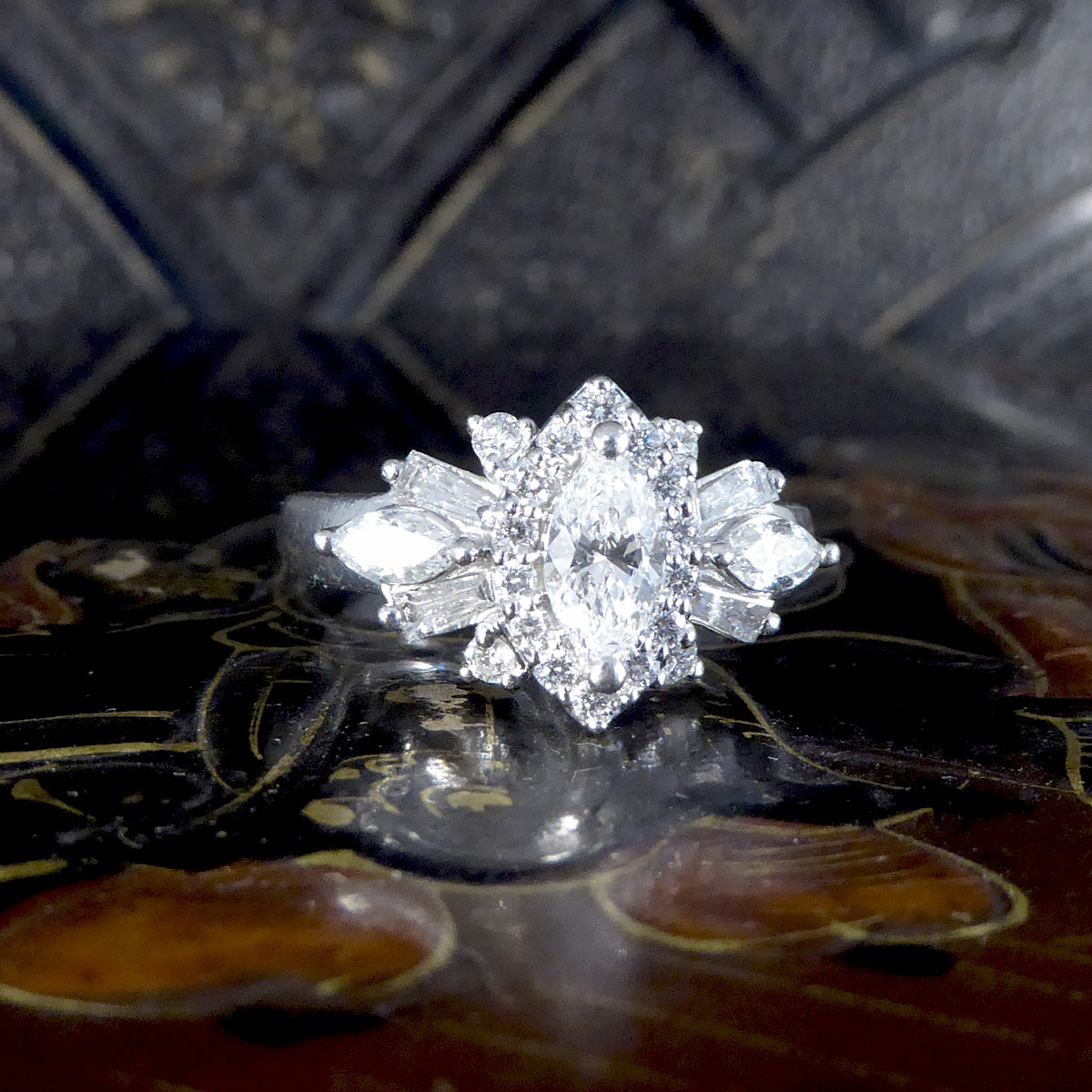 Contemporary 1.00ct Diamond Marquise Cluster Dress Ring in Platinum
