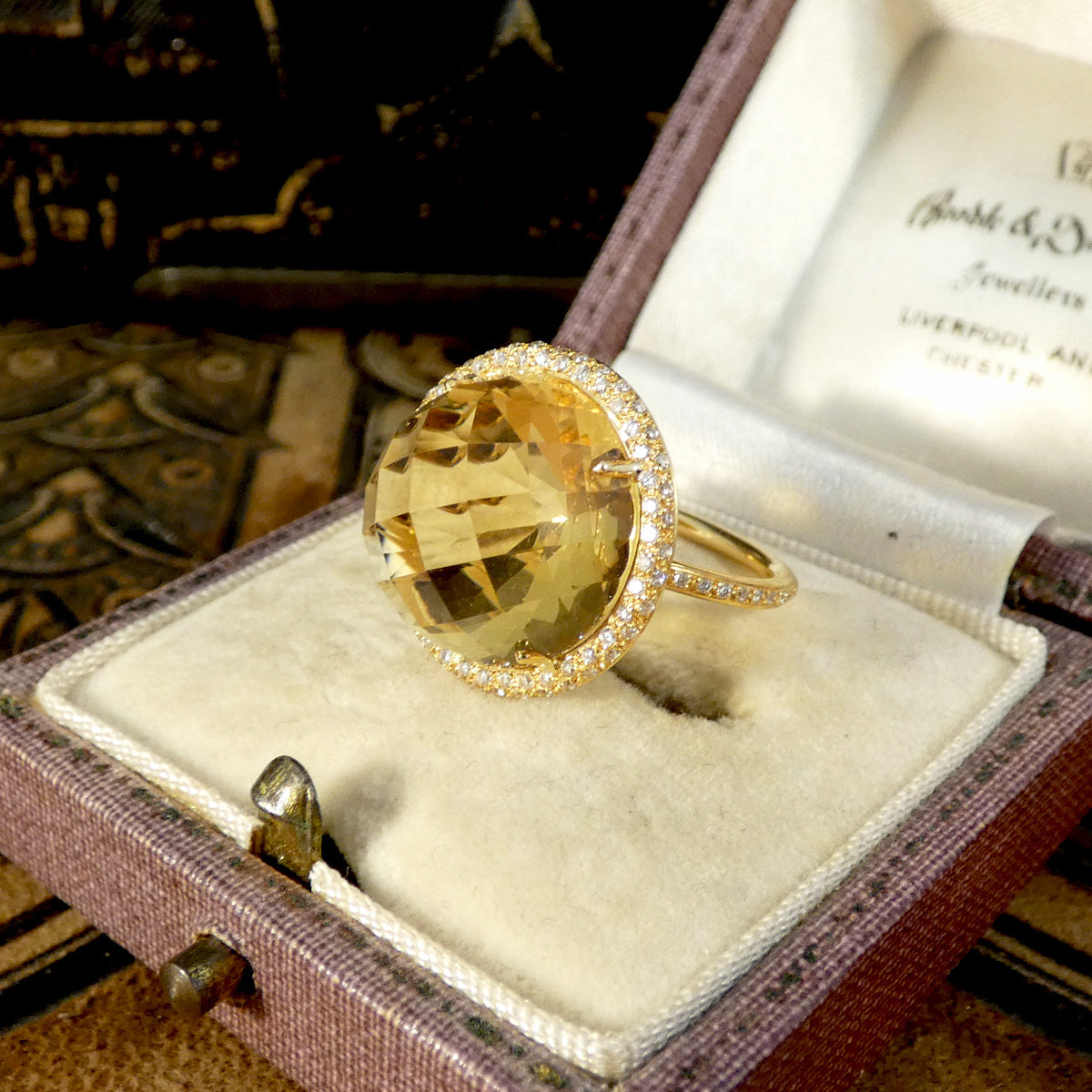 Citrine and Diamond Jelly Tot Ring in 18ct Yellow Gold with Diamond Set Shoulders