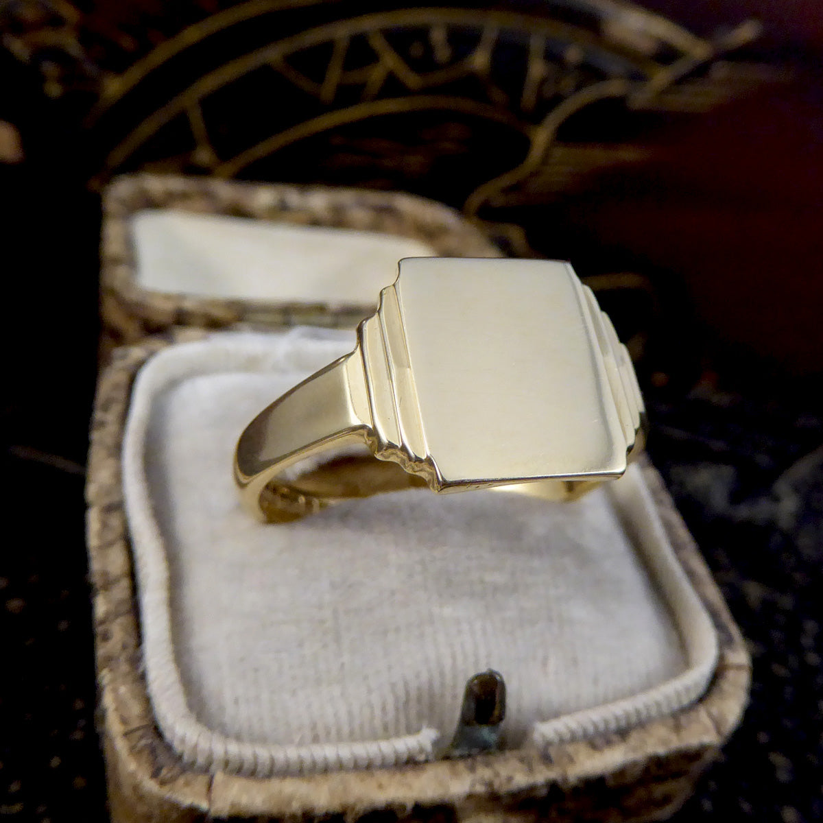 Large Vintage Rectangular Faced Signet Ring in 9ct Yellow Gold C1961