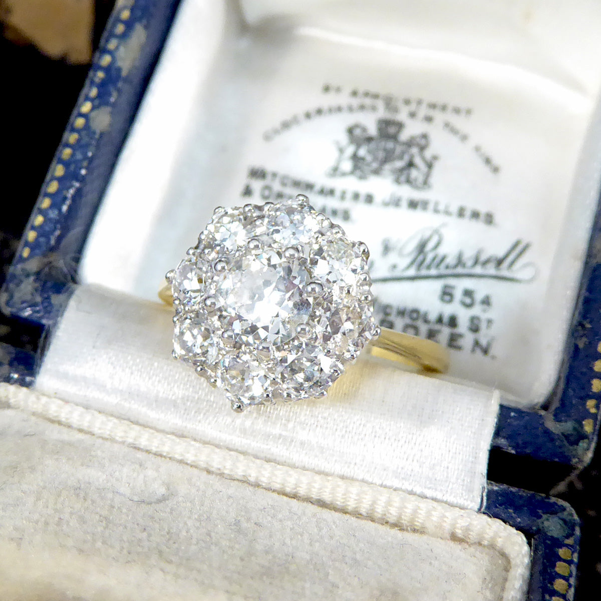 Edwardian Style 1.85ct Old Cut Diamond Daisy Cluster Ring in 18ct Yellow Gold