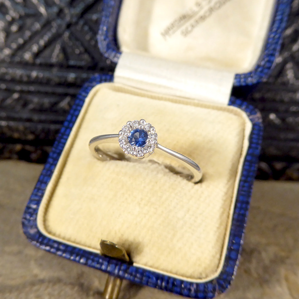 Sapphire and Diamond Circular Cluster Ring in 18ct White Gold