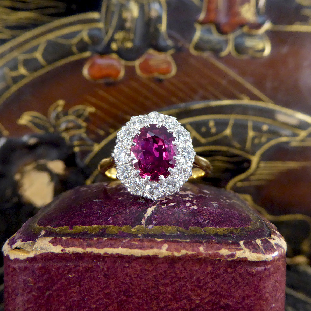 1960's Ruby and Diamond Cluster Ring in 18ct Yellow and Platinum