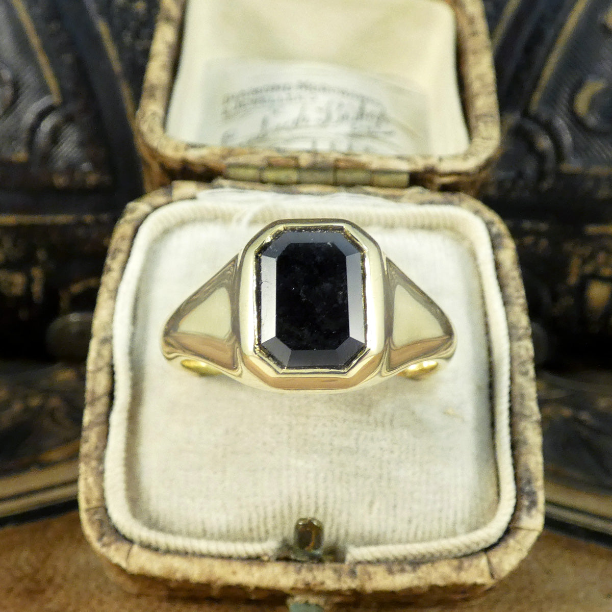 Classic Gents Signet Ring with Black Diamond in 18ct Yellow Gold