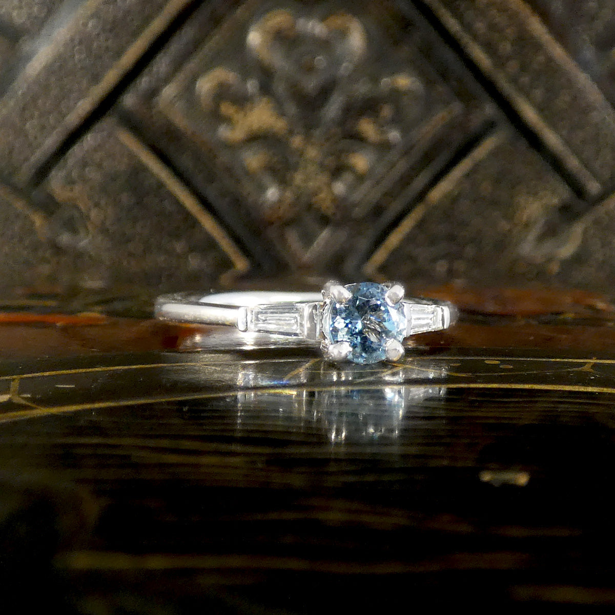 Aquamarine Solitaire with Tapered Baguette Diamond Shoulders in 18ct White Gold