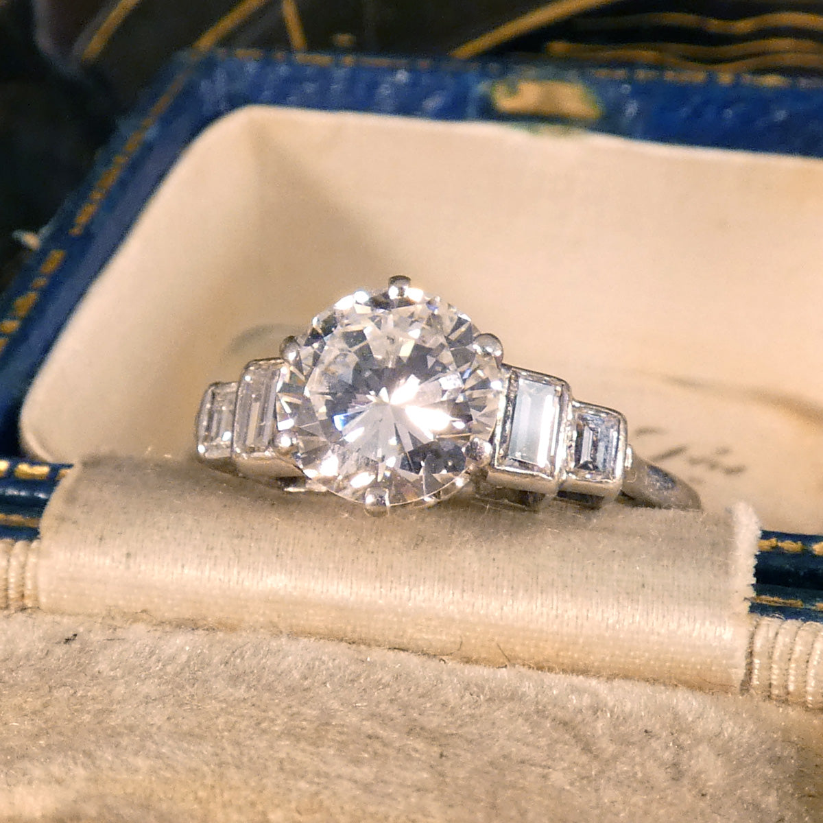 Art Deco 1.20ct Early Brilliant Cut Diamond Solitaire with Baguette Cut Shoulders in Platinum