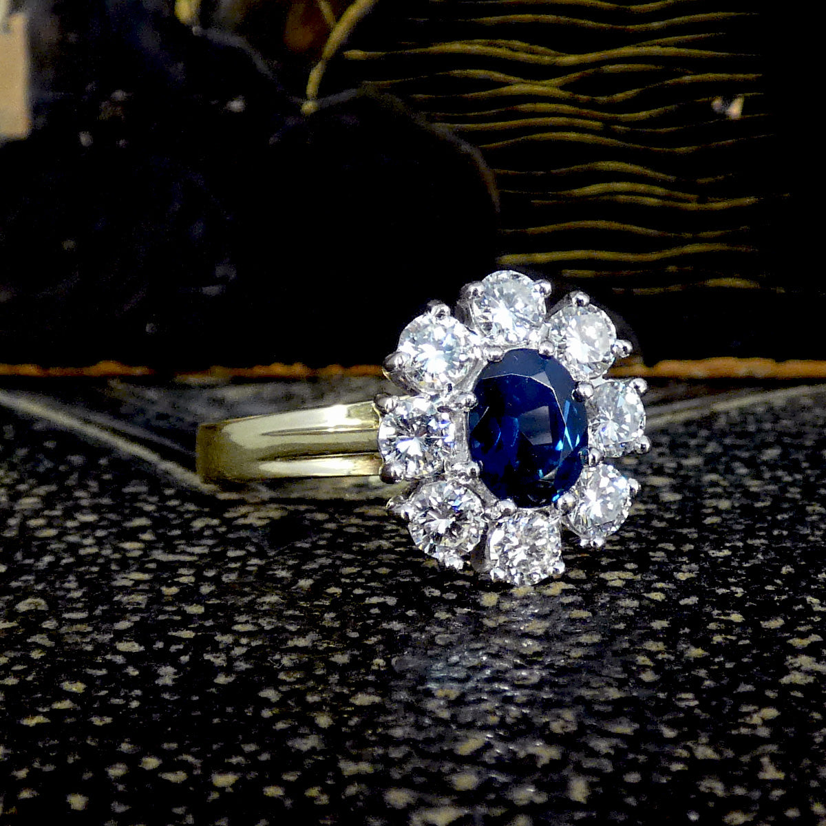 Sapphire and Diamond Oval Cluster Ring in 18ct Yellow and White Gold