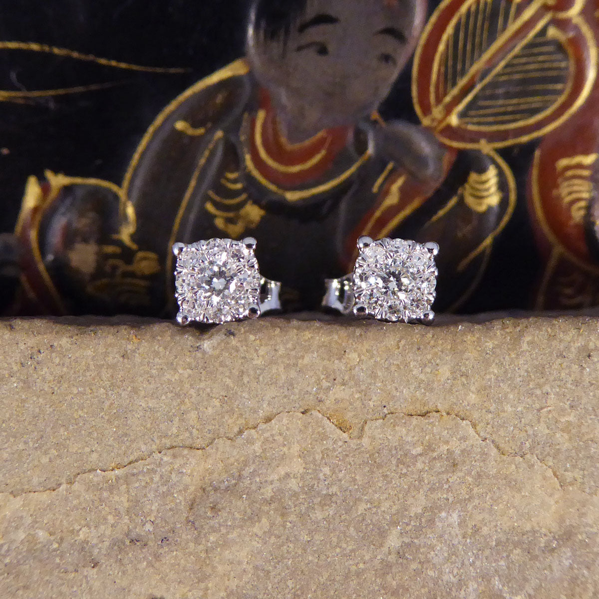 Contemporary 0.20ct Diamond Cluster and 1.00ct Look Earrings in White Gold