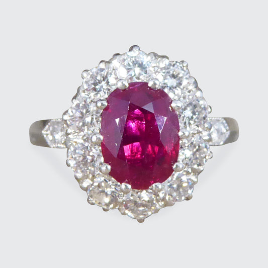 Contemporary 1.28ct Ruby and 0.95ct Diamond Cluster Ring in Platinum