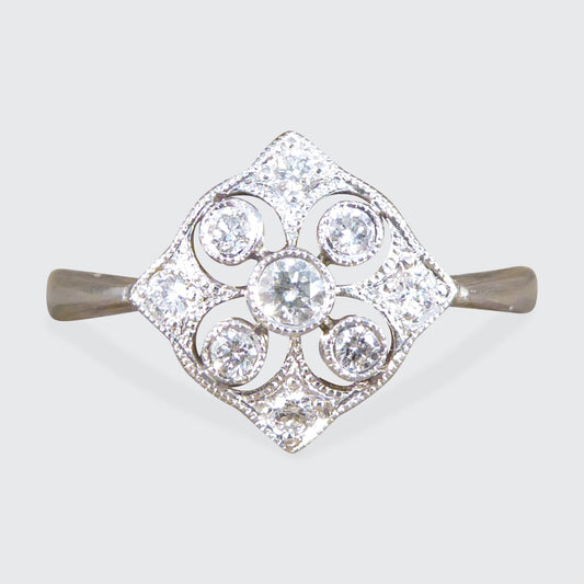 1920's Period Replica Geometric Pattern Diamond Ring in 18ct White Gold