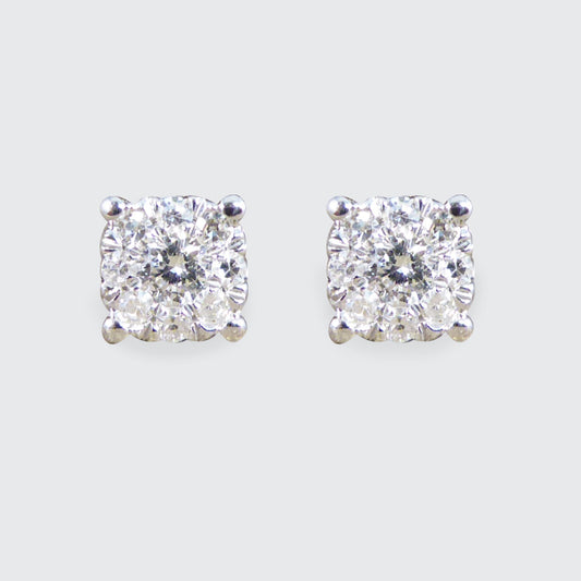 Contemporary 0.20ct Diamond Cluster and 1.00ct Look Earrings in White Gold