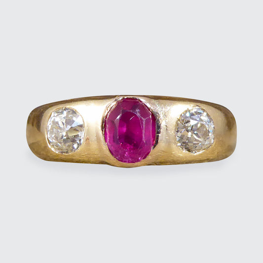 Late Victorian Ruby and Diamond Gypsy Set Band in 18ct Yellow Gold