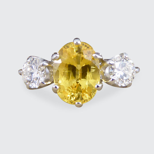 Contemporary 1.84ct Yellow Sapphire and Diamond Three Stone Ring in Platinum