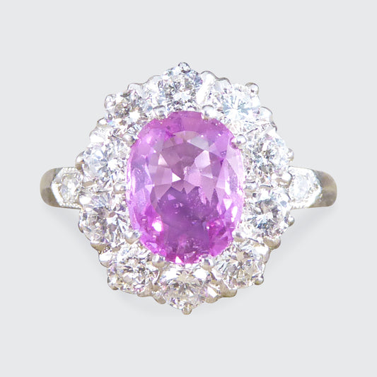 Contemporary Edwardian Style 1.15ct Pink Sapphire and Diamond Cluster Ring in Platinum