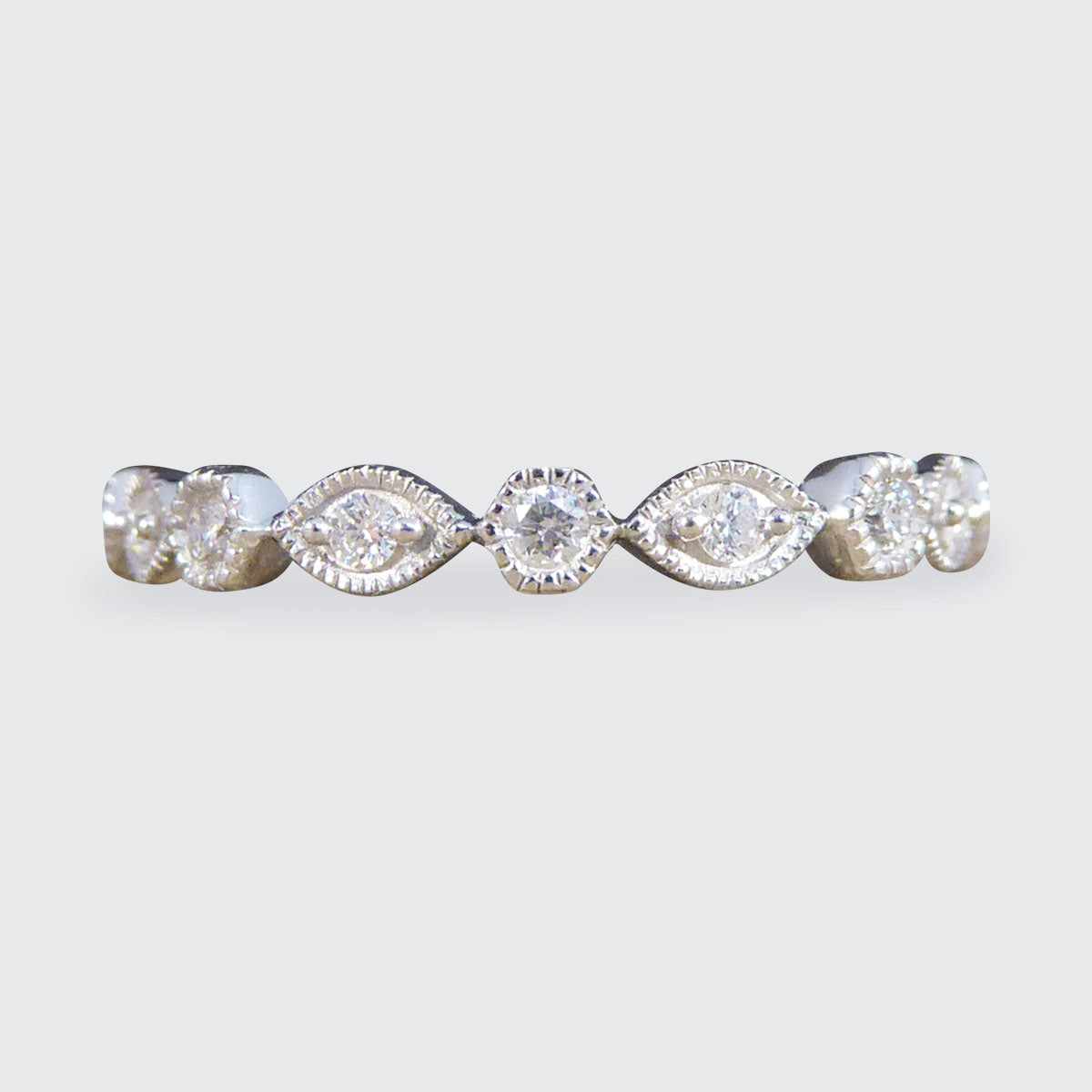 Alternating Shape Diamond Rub Over Collar Set White Gold Half Eternity Ring