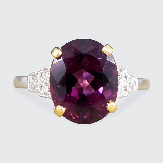 Premium Period Deco Replica 2.77ct Raspberry Red Tourmaline and Diamond Ring in 18ct White and Yellow Gold