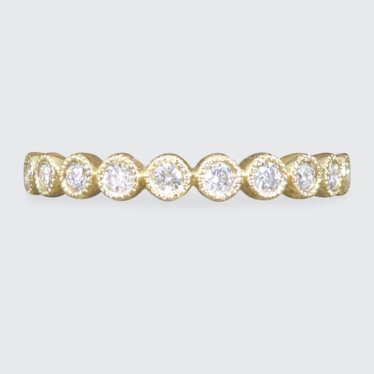 Diamond Half Eternity Ring in Circular Style Rub Over Collar Set Yellow Gold