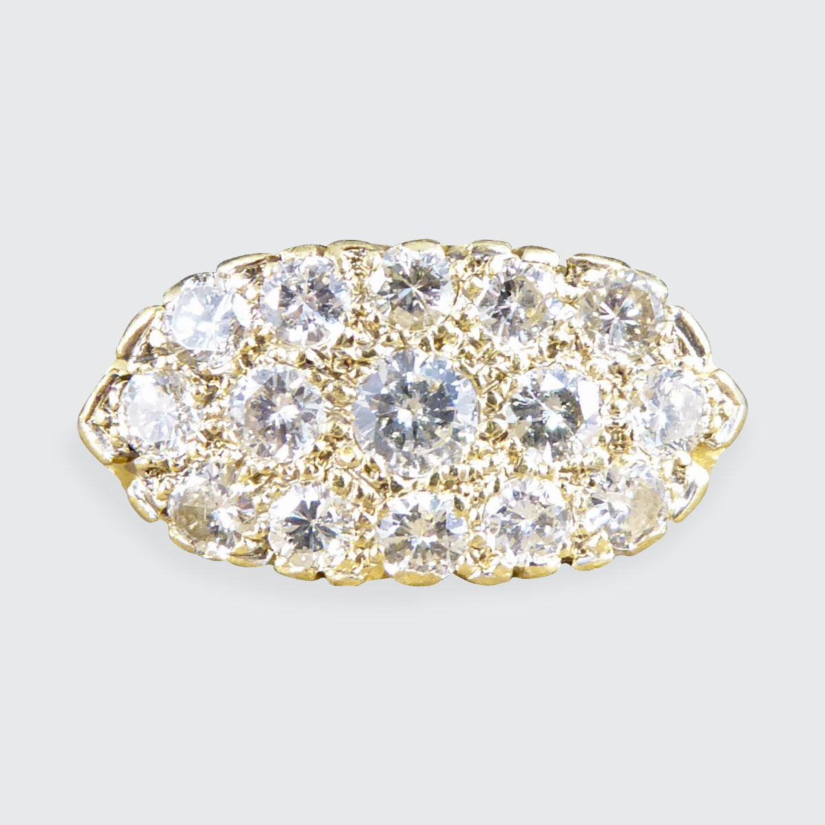 1.40ct Diamond Three Row Cluster Ring with Detailed Gallery in 18ct Yellow Gold
