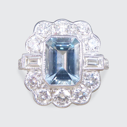 Contemporary Edwardian Style 1.30ct Aquamarine and Diamond Ring in Platinum