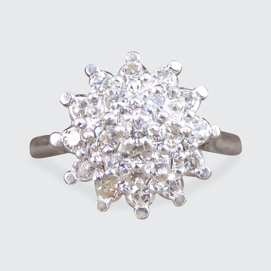 Vintage Diamond Flower Cluster Ring in 18ct White Gold