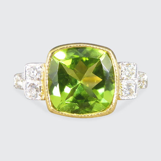 Edwardian Style Collar Set 2.12ct Peridot and Diamond Ring in 18ct White and Yellow Gold