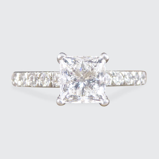 Modern 1.01ct Princess Cut Diamond Engagement Ring with Diamond set Shoulders in Platinum