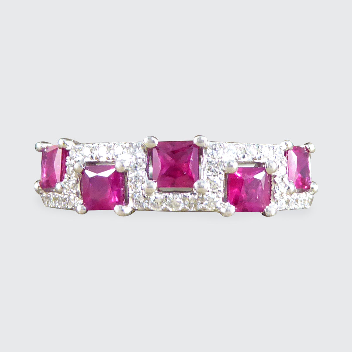 Alternate Ruby and Diamond Band Ring in 18ct White Gold