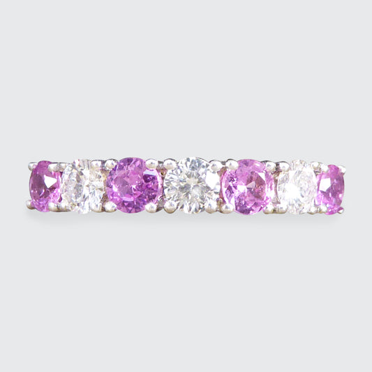 Pink Sapphire and Diamond Half Eternity Ring in 18ct White Gold