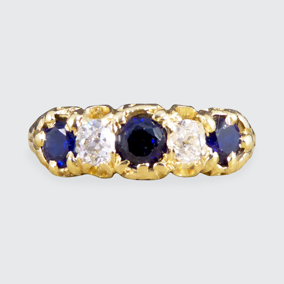 Antique Late Victorian Sapphire and Diamond Five Stone Ring in 18ct Yellow Gold