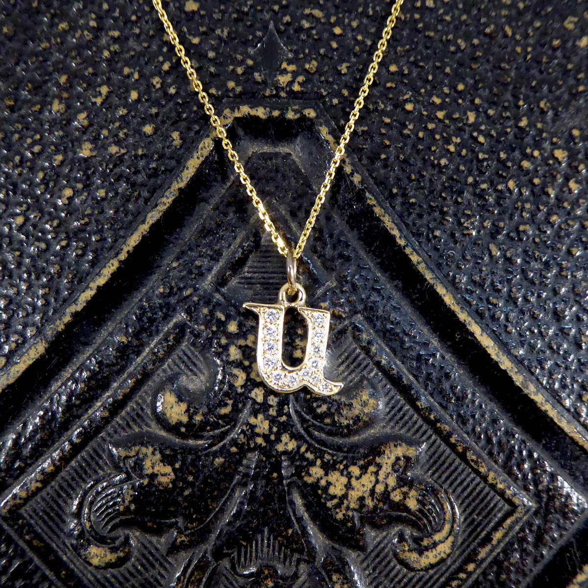 Diamond Set U Initial Pendant in 18ct Yellow Gold on a Yellow Gold Necklace Chain