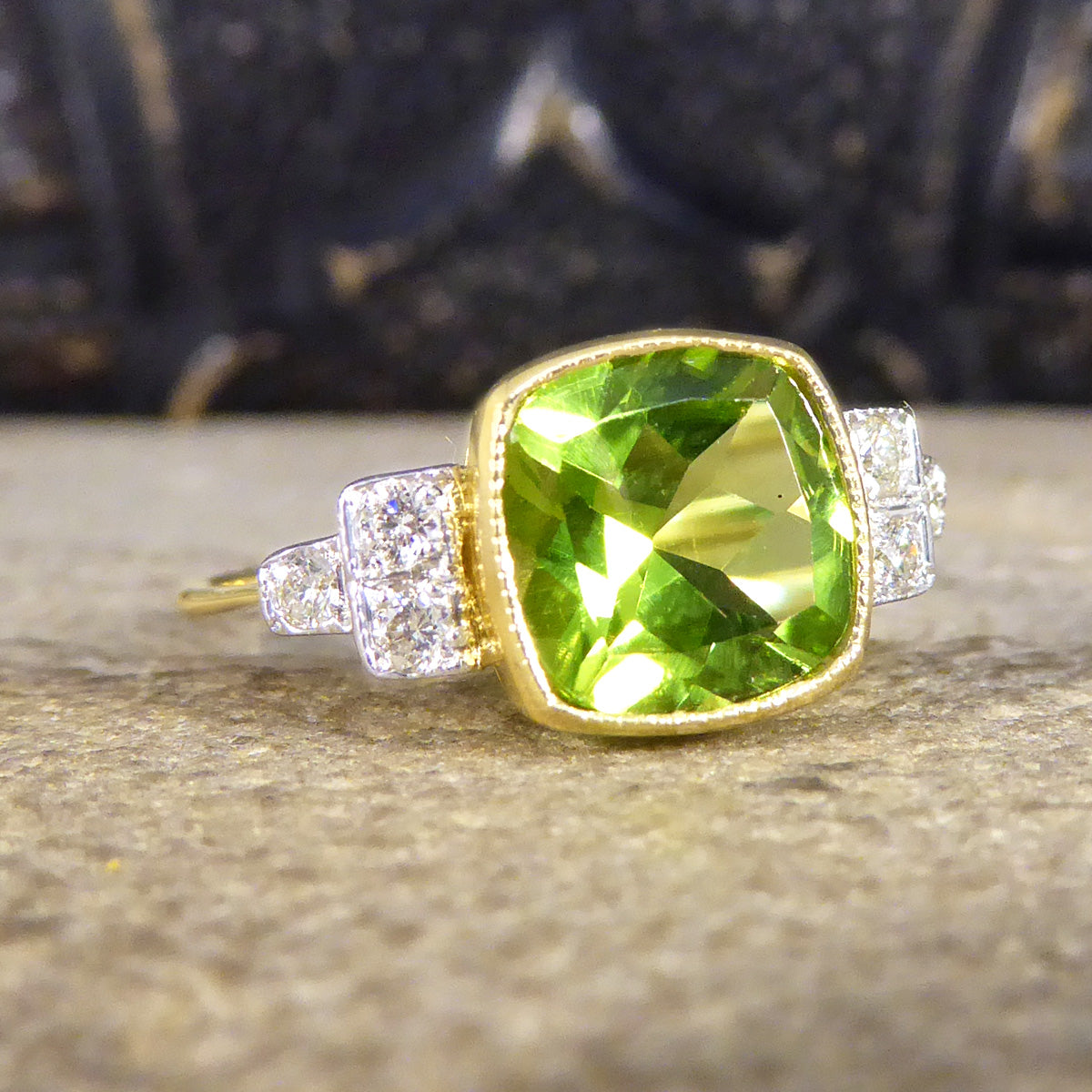 Edwardian Style Collar Set 2.12ct Peridot and Diamond Ring in 18ct White and Yellow Gold