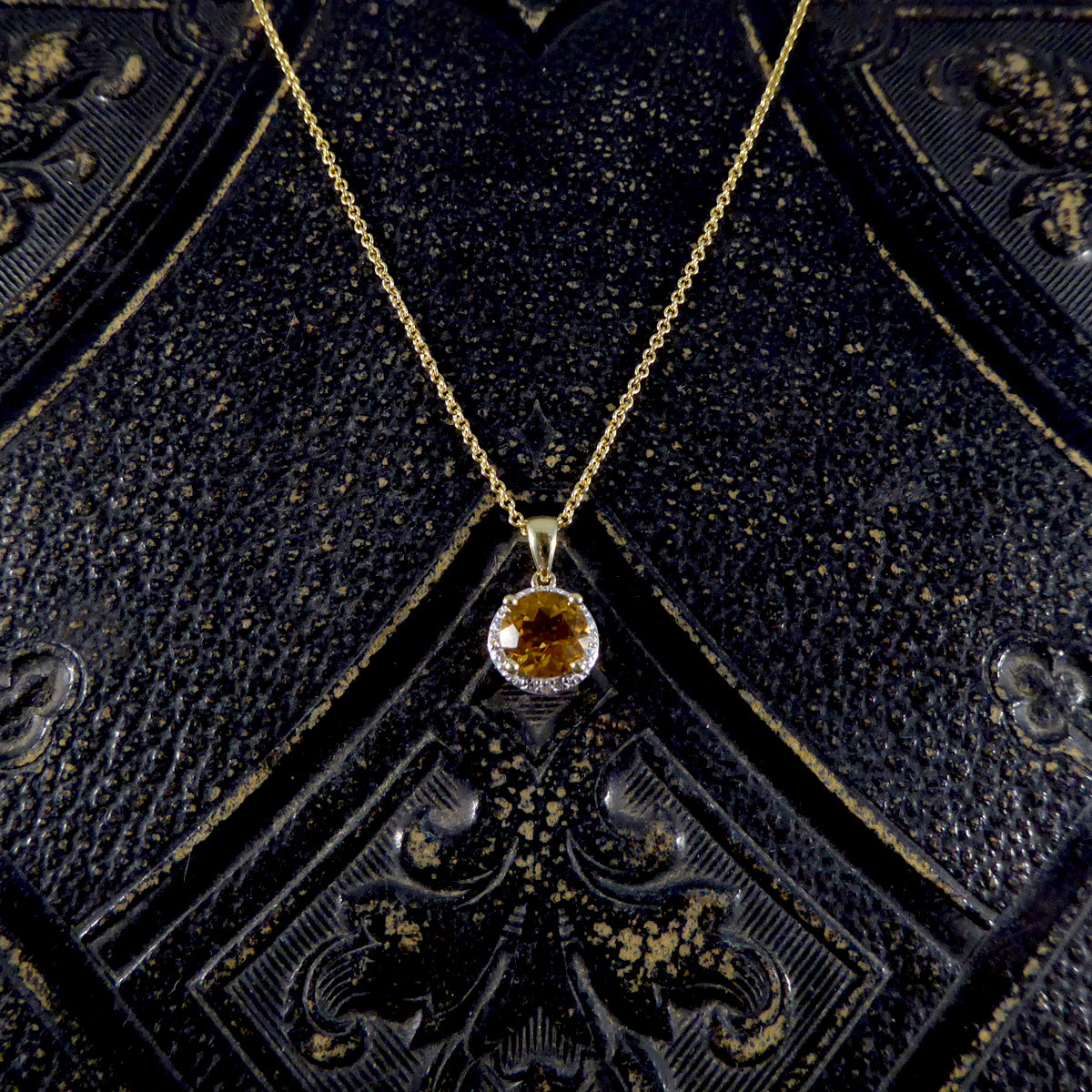 Citrene and Diamond Cluster in 9ct Yellow Gold Pendant Necklace