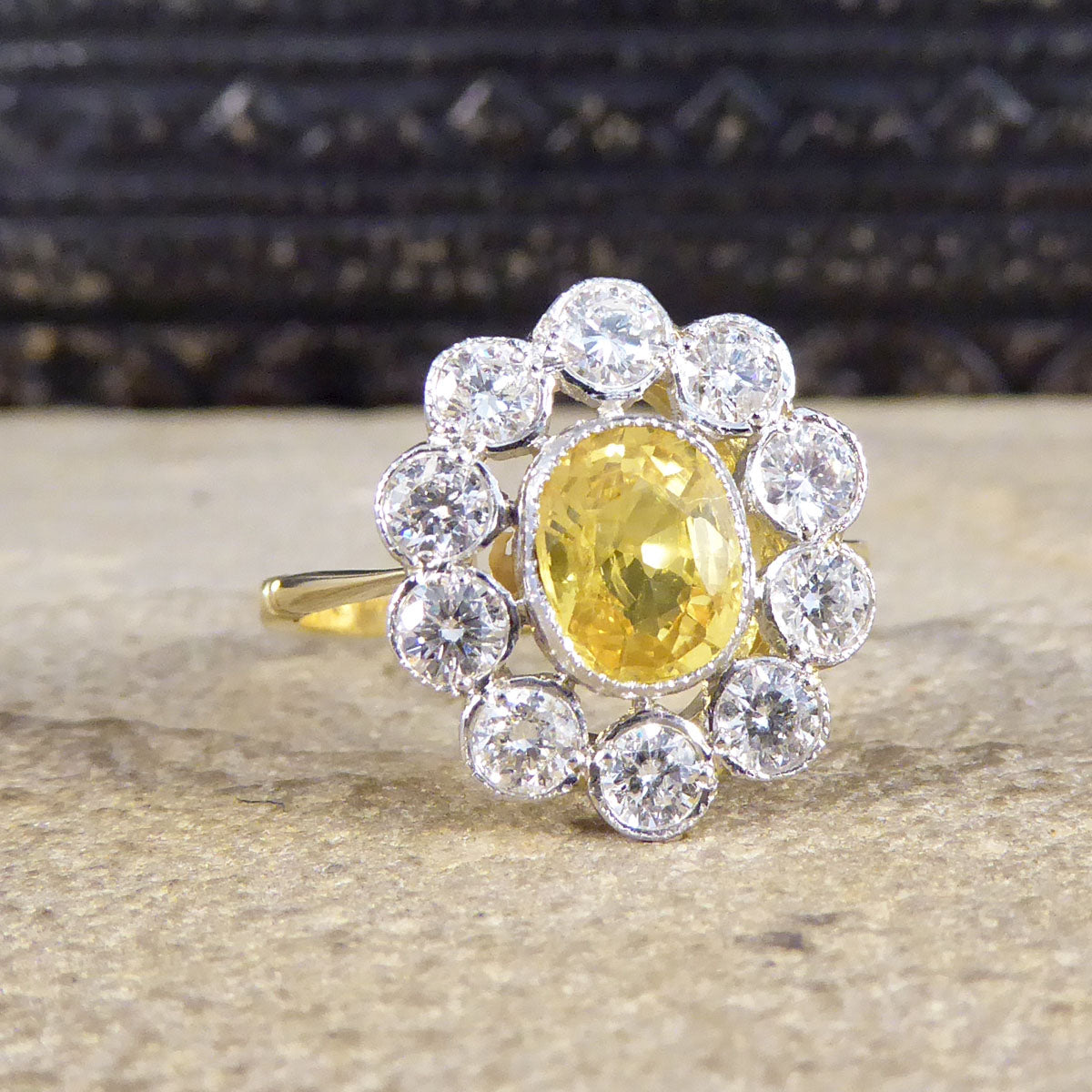 1.15ct Yellow Sapphire and 0.90ct Diamond Cluster Ring in Platinum and 18ct Yellow Gold