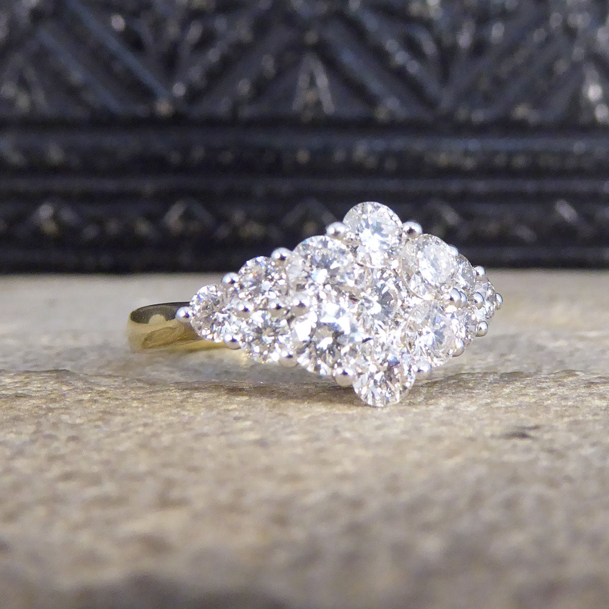 1.25ct Diamond Cluster Boat Shaped Ring in 18ct Yellow Gold