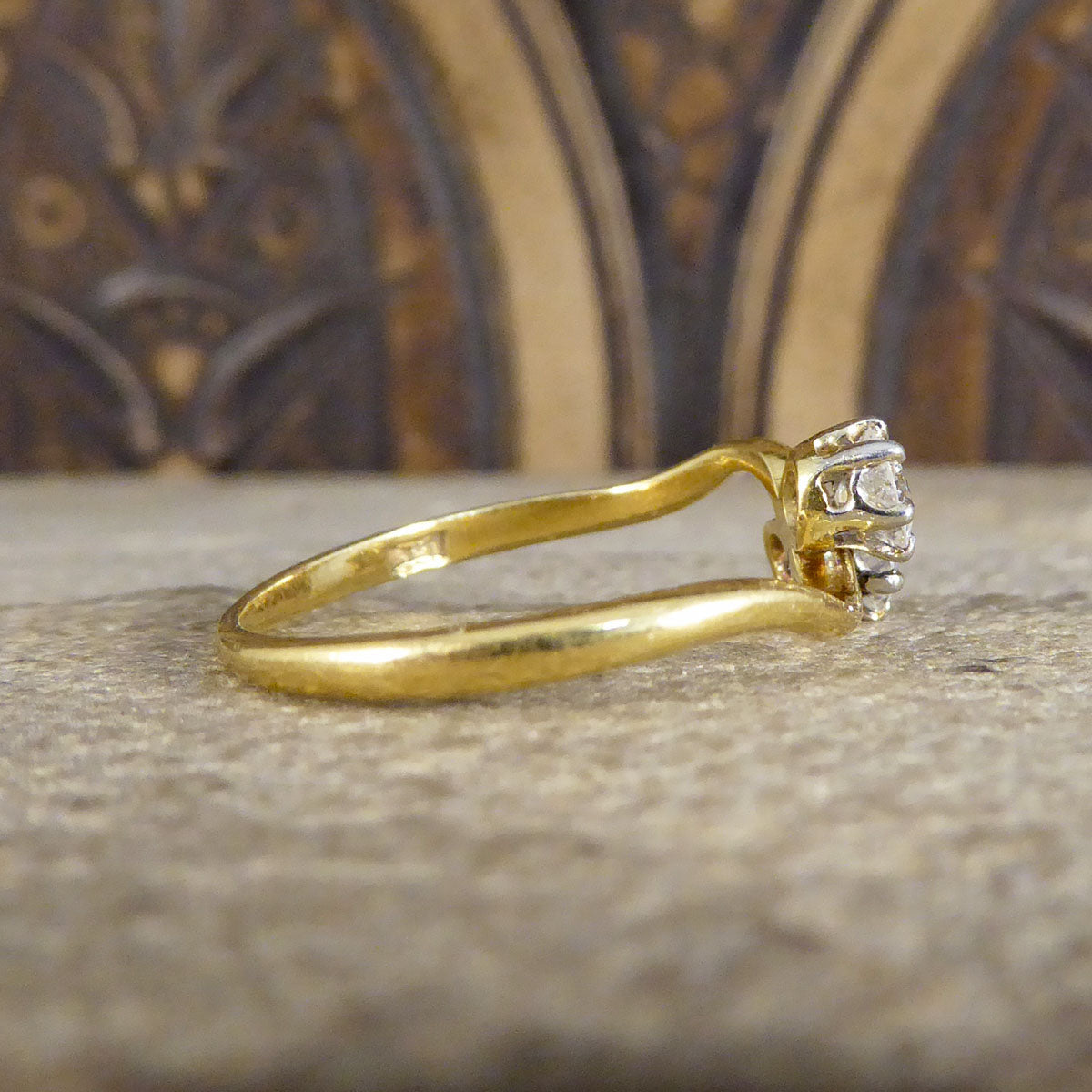 Antique Edwardian Two Stone 0.40ct Diamond Twist Ring in 18ct Yellow Gold