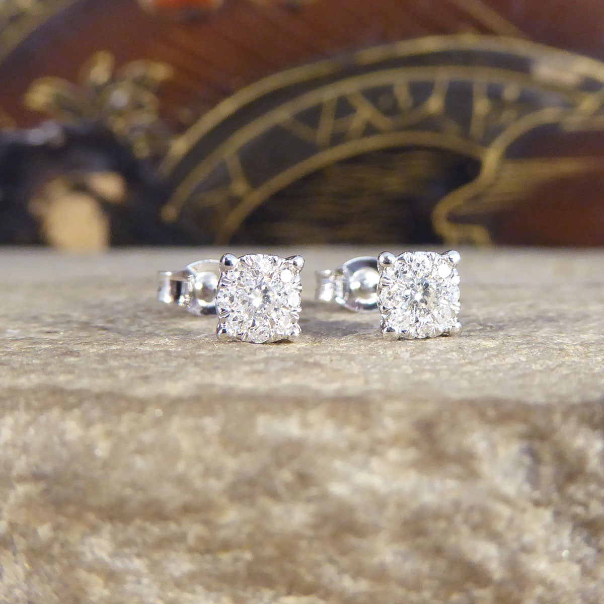 Contemporary 0.20ct Diamond Cluster and 1.00ct Look Earrings in White Gold