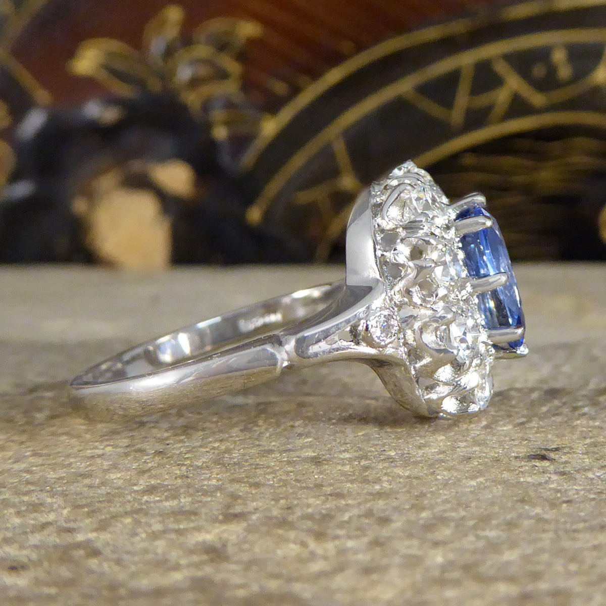 2.04ct Sapphire and 1.25ct Diamond Cluster Ring in 18ct White Gold and Platinum