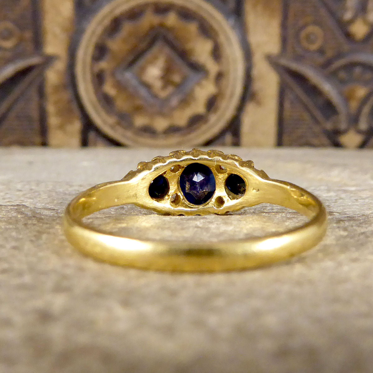 Antique Sapphire and Diamond Boat Ring in 18ct Yellow Gold