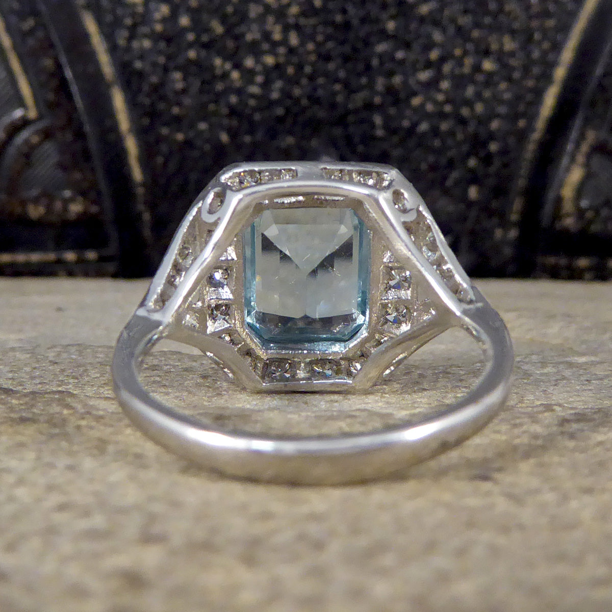 Art Deco Inspired 2.90ct Aquamarine and Diamond Cluster Ring with Diamond Shoulders in Platinum