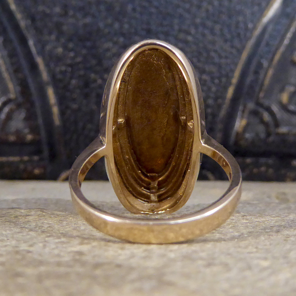 Art Deco High Set Malachite Ring in 9ct Yellow Gold