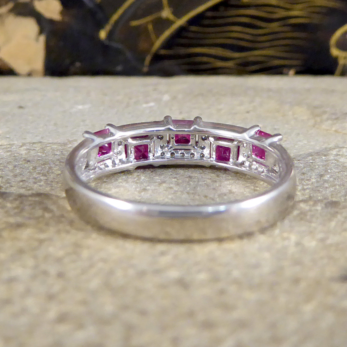 Alternate Ruby and Diamond Band Ring in 18ct White Gold