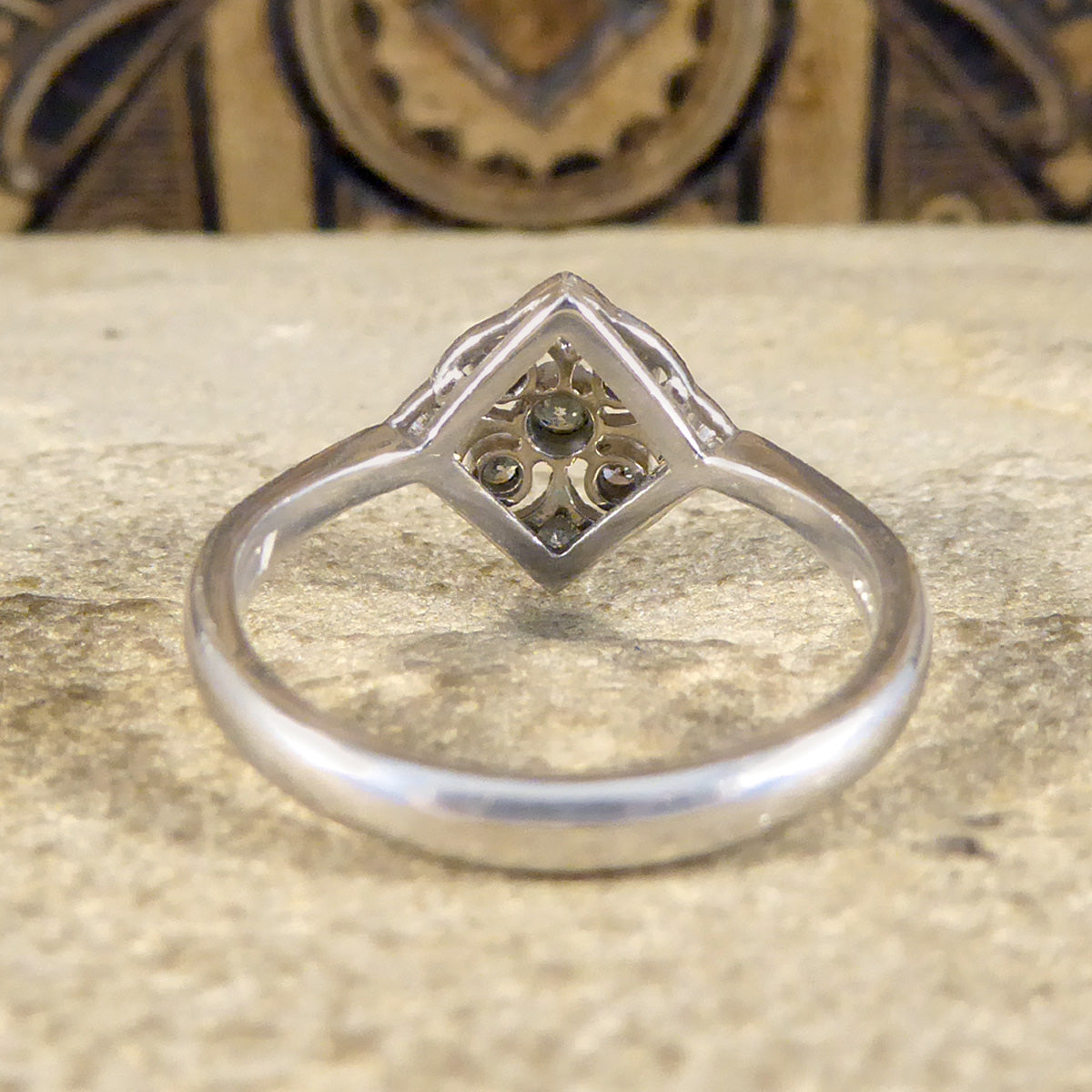 1920's Period Replica Geometric Pattern Diamond Ring in 18ct White Gold