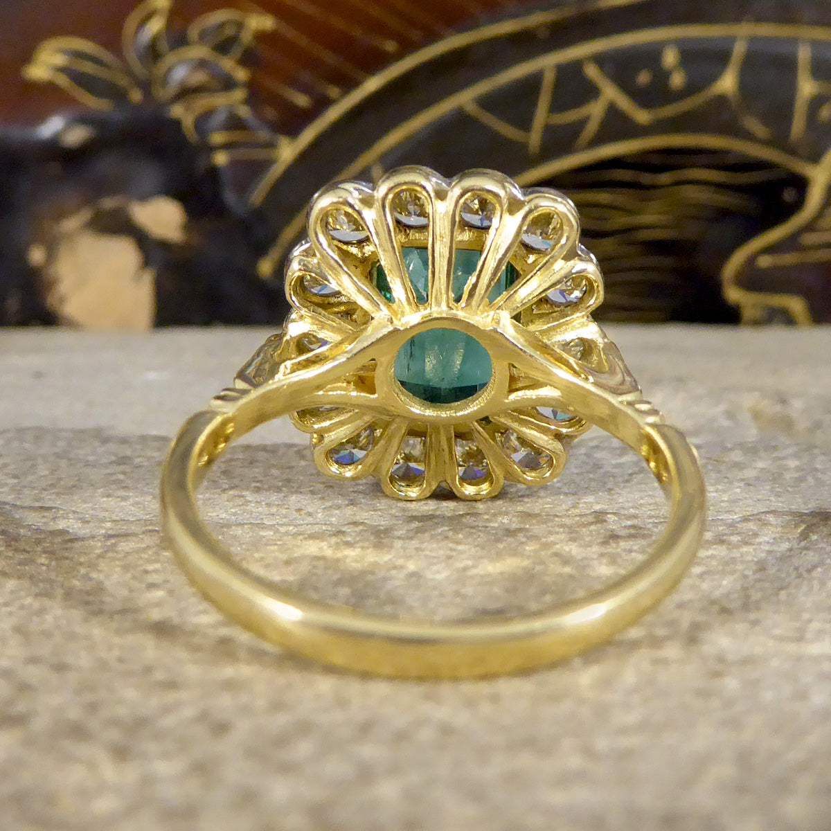 Contemporary Edwardian Style 2.50ct Emerald and 1.20ct Diamond Cluster Ring in 18ct Gold