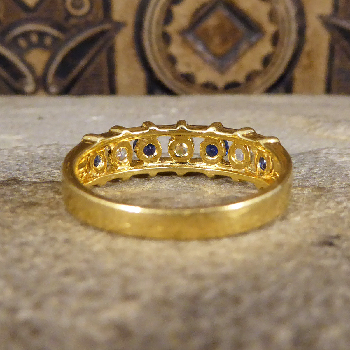 Unusual Sapphire and Diamond Spacer Ring in 18ct Yellow Gold