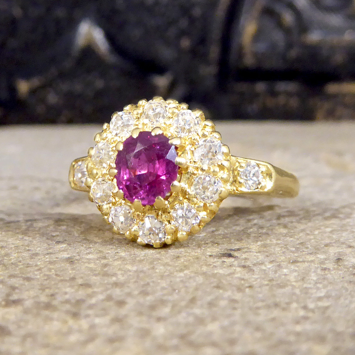 Ruby diamond sales cluster ring