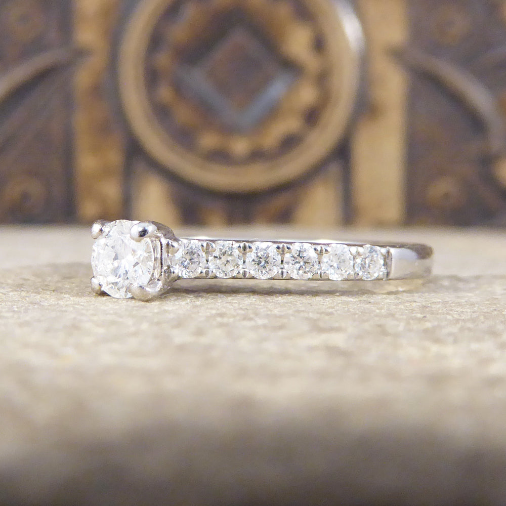 Contemporary Diamond Ring with Diamond Set Shoulders in 18ct White Gold