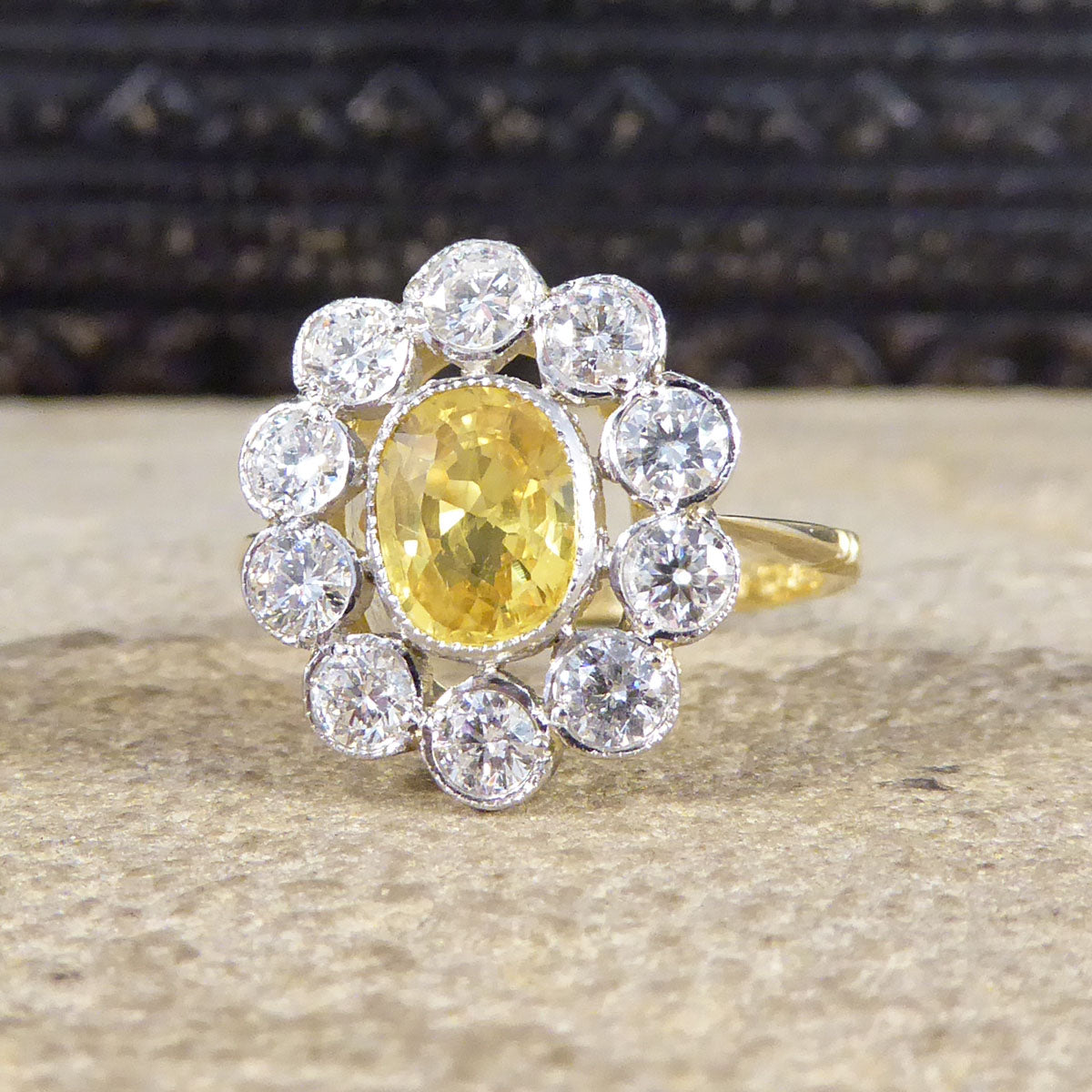1.15ct Yellow Sapphire and 0.90ct Diamond Cluster Ring in Platinum and 18ct Yellow Gold