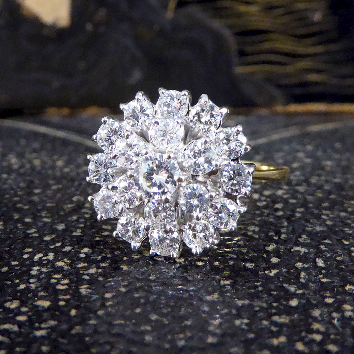 Vintage 1.46ct Diamond Flower Cluster Ring in 18ct Yellow and White Gold
