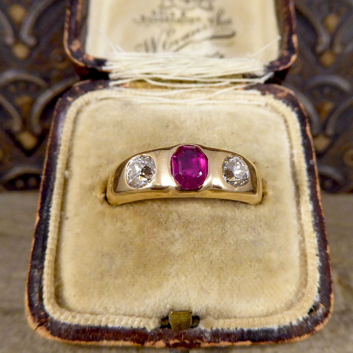 Late Victorian Ruby and Diamond Gypsy Set Band in 18ct Yellow Gold