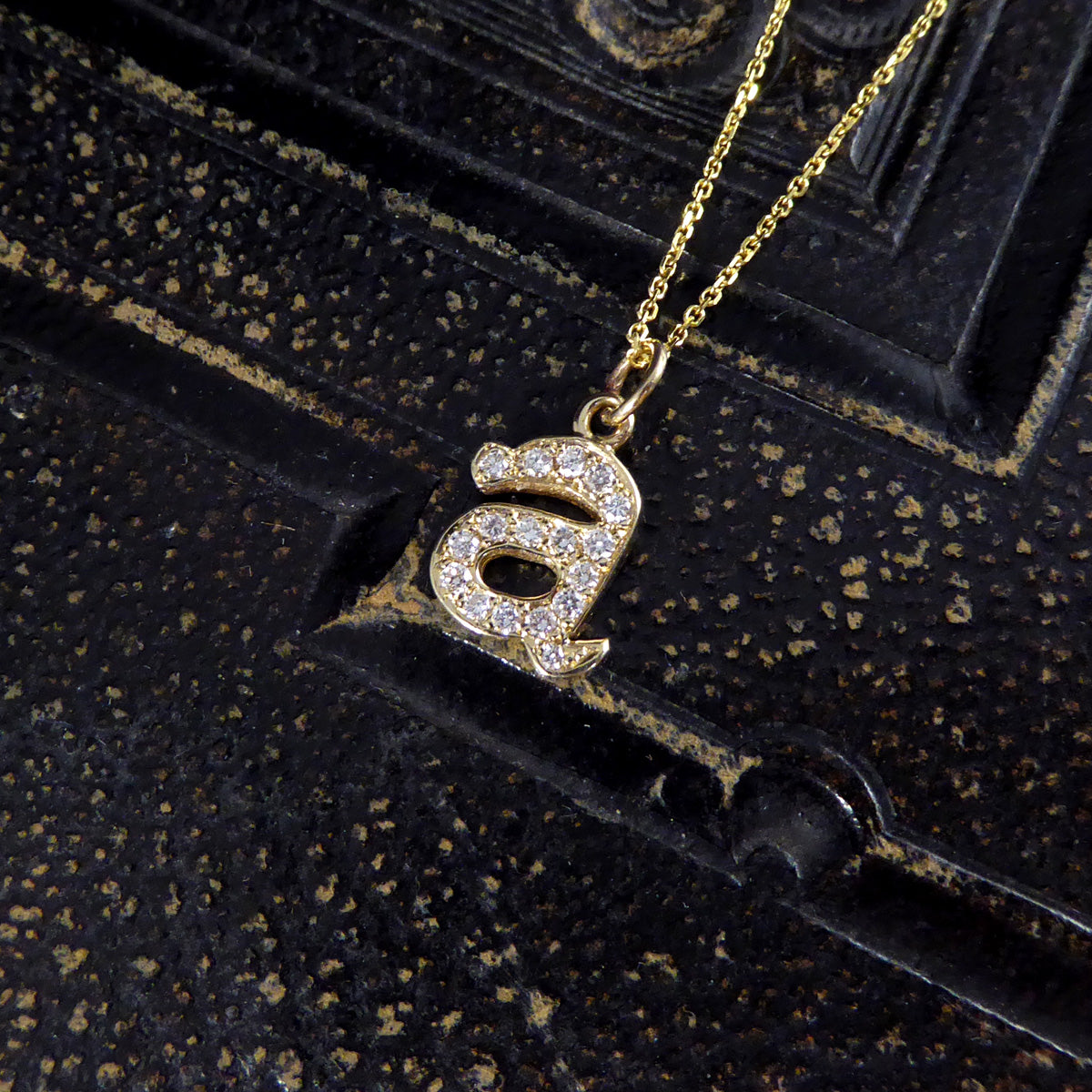 Diamond Set A Initial Pendant in 18ct Yellow Gold on a Yellow Gold Necklace Chain